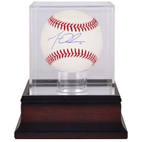 Balle de baseball autographiée par Matt Olson des Braves d'Atlanta et vitrine de présentation de balles de baseball en acajou