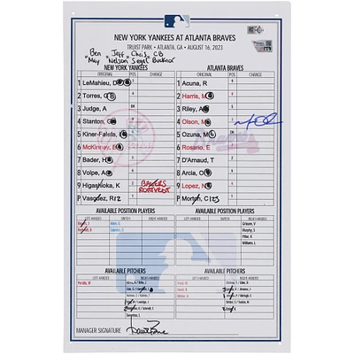 Carte de composition autographiée de Matt Olson des Braves d'Atlanta contre les Yankees de New York le août 2023