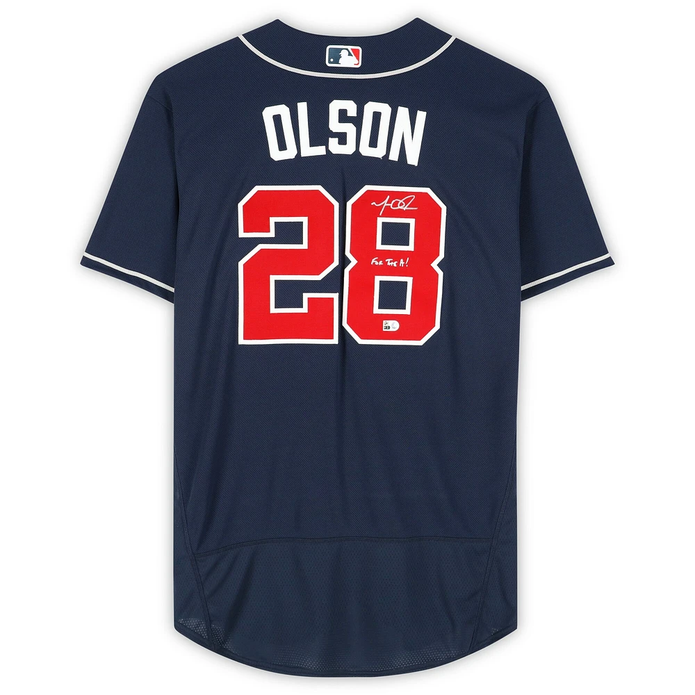 Maillot Nike bleu marine authentique dédicacé par Matt Olson des Braves d'Atlanta avec inscription « For The A ! »