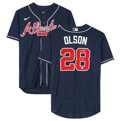 Maillot Nike bleu marine authentique dédicacé par Matt Olson des Braves d'Atlanta avec inscription « For The A ! »