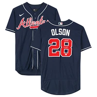 Maillot Nike bleu marine authentique dédicacé par Matt Olson des Braves d'Atlanta avec inscription « For The A ! »