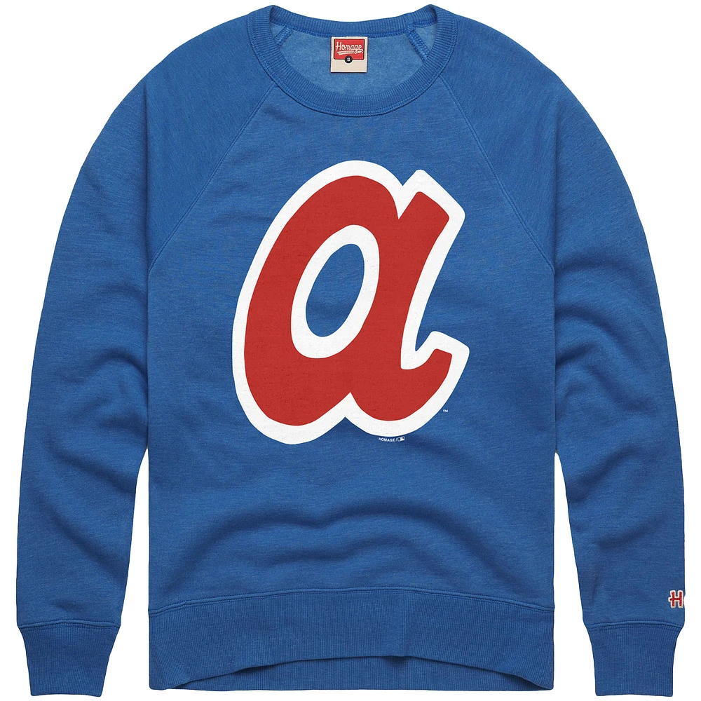 Men's Homage  Royal Atlanta Braves Retro Tri-Blend Pullover Sweatshirt