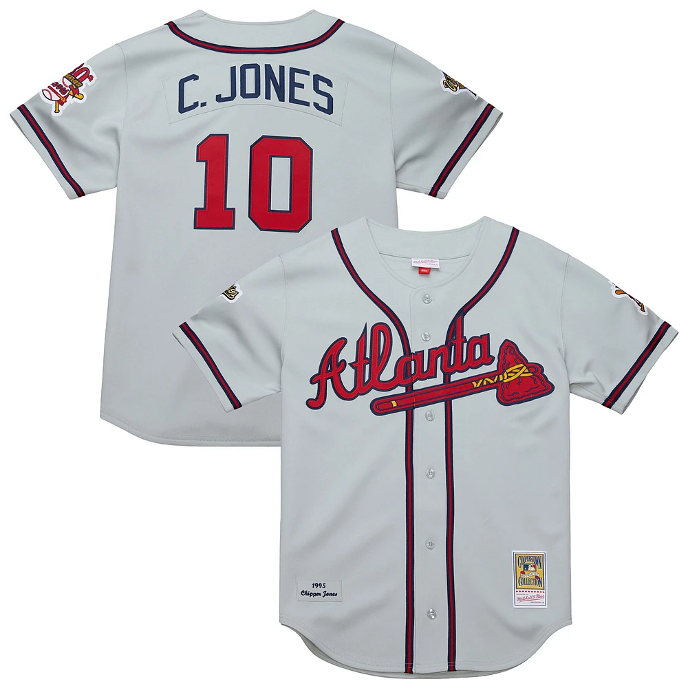 Men's Mitchell & Ness Chipper Jones Gray Atlanta Braves 1995 Throwback Authentic Jersey