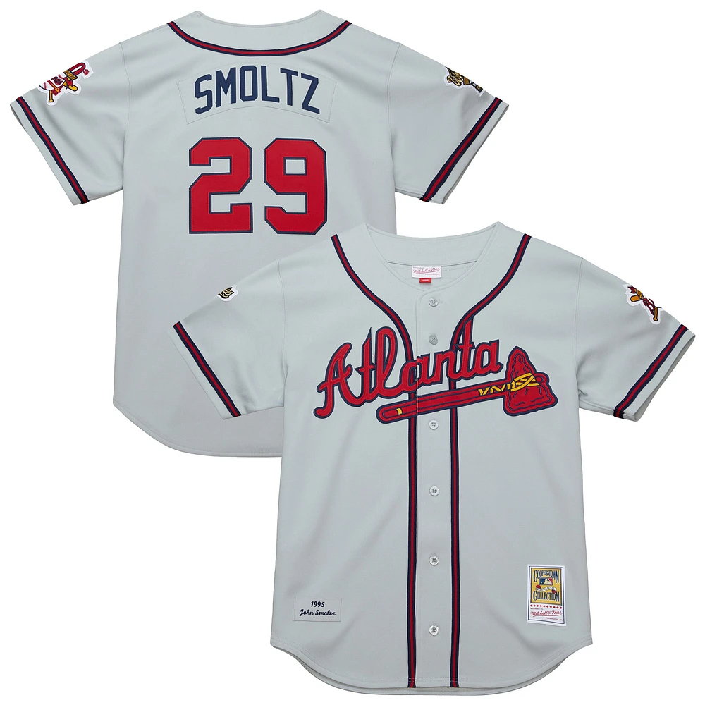Men's Mitchell & Ness John Smoltz Gray Atlanta Braves 1995 Throwback Authentic Jersey
