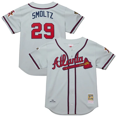 Men's Mitchell & Ness John Smoltz Gray Atlanta Braves 1995 Throwback Authentic Jersey