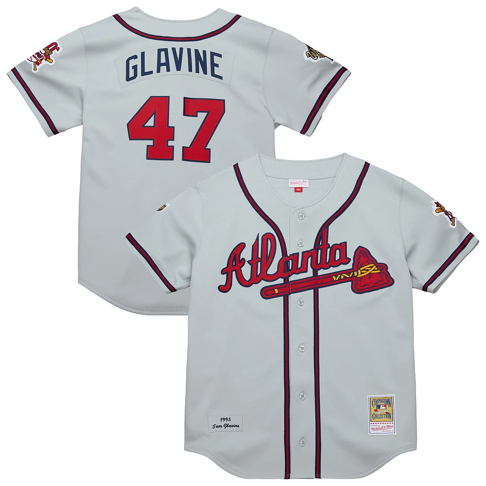 Men's Mitchell & Ness Tom Glavine Gray Atlanta Braves 1995 Throwback Authentic Jersey