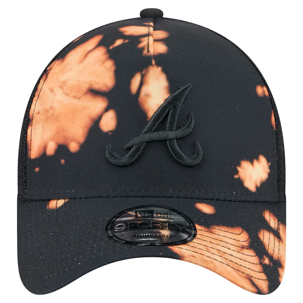 Men's New Era  Black Atlanta Braves Bleached A-Frame 9FORTY Adjustable Hat