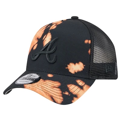Men's New Era  Black Atlanta Braves Bleached A-Frame 9FORTY Adjustable Hat
