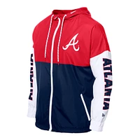 Coupe-vent à capuche entièrement zippé New Era bleu marine/rouge Atlanta Braves pour homme