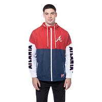Coupe-vent à capuche entièrement zippé New Era bleu marine/rouge Atlanta Braves pour homme