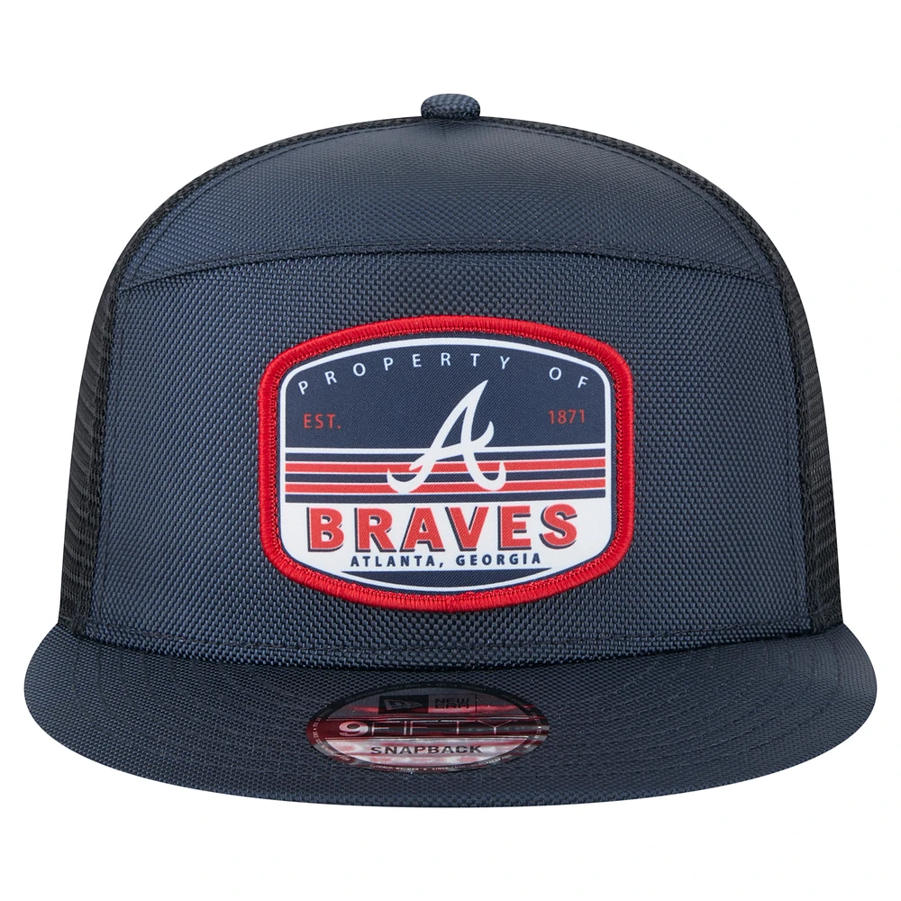 Men's New Era  Navy Atlanta Braves Split Panel 9FIFTY Trucker Snapback
