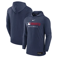 Men's Nike  Heather Navy Atlanta Braves Authentic Collection Tri-Blend Performance Pullover Hoodie