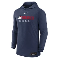 Men's Nike  Heather Navy Atlanta Braves Authentic Collection Tri-Blend Performance Pullover Hoodie