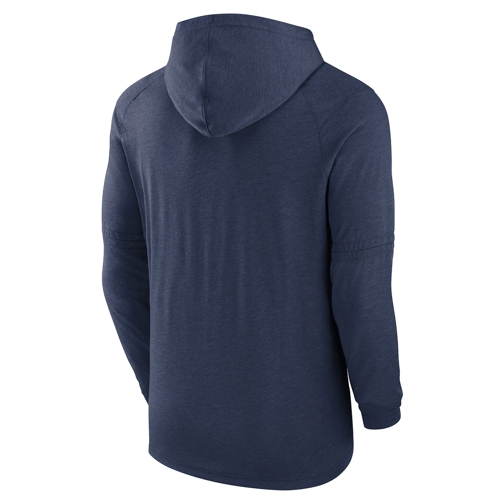 Men's Nike  Heather Navy Atlanta Braves Authentic Collection Tri-Blend Performance Pullover Hoodie