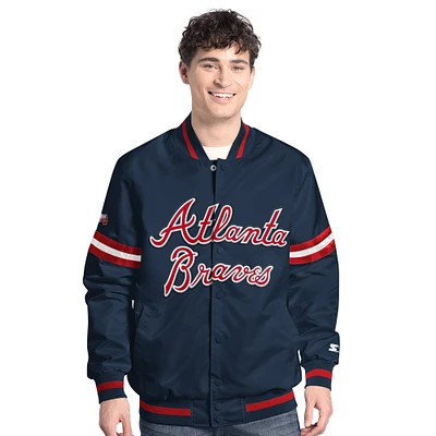 Men's Starter  Navy Atlanta Braves Scout Full-Snap Varsity Jacket