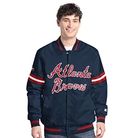 Men's Starter  Navy Atlanta Braves Scout Full-Snap Varsity Jacket
