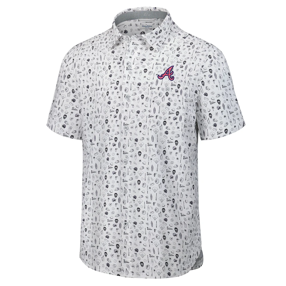 Men's Tommy Bahama  Gray Atlanta Braves Nova Wave Riptide Rally Camp Button-Up Short Sleeve Shirt