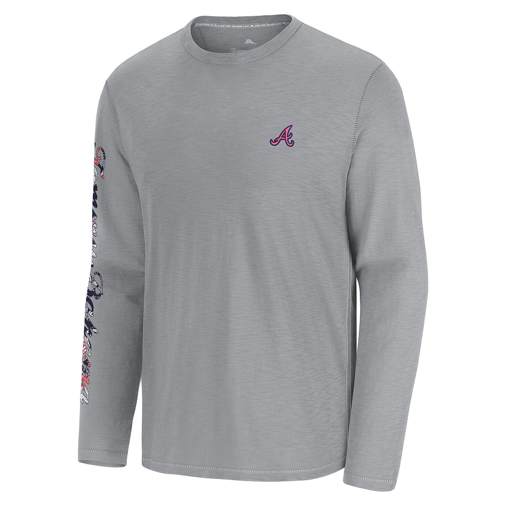 T-shirt à manches longues Tommy Bahama gris Atlanta Braves Tropic Curveball Lux pour homme