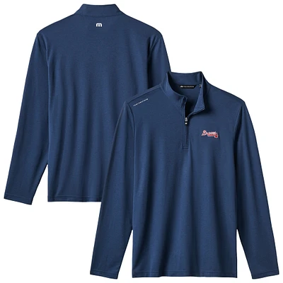 Men's TravisMathew  Navy Atlanta Braves Time to Tailgate Tri-Blend Quarter-Zip Pullover