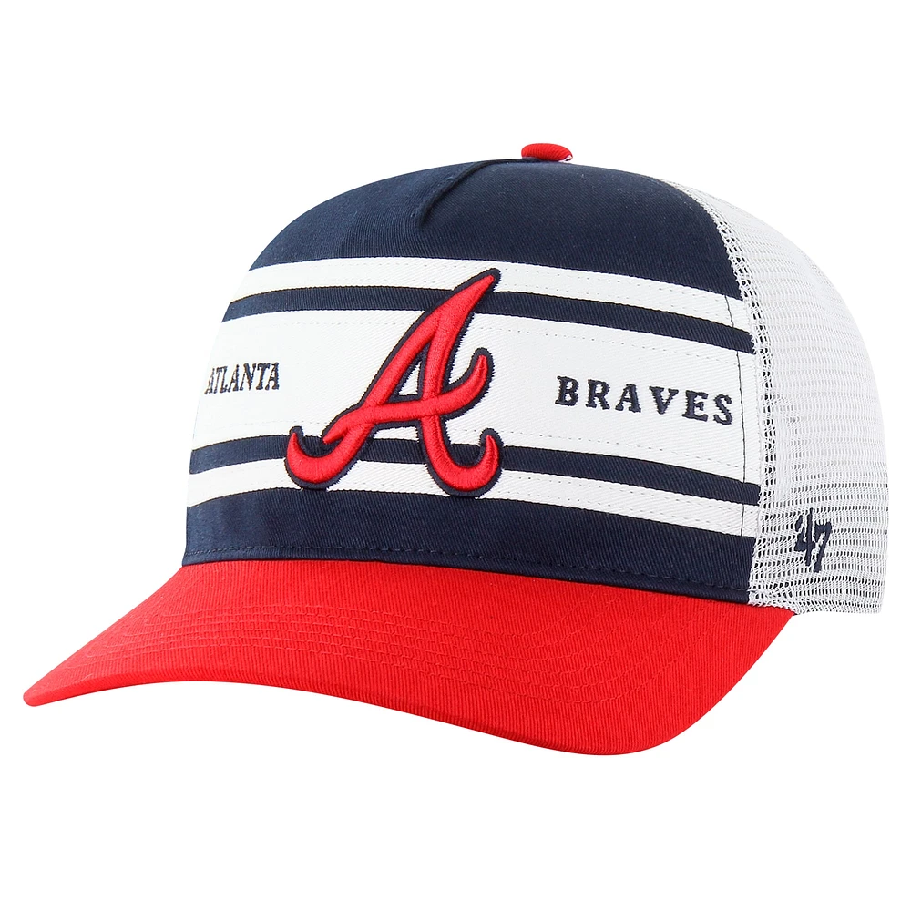 Men's '47 Navy Atlanta Braves Gridiron Super Stripe Relaxed Trucker Hitch Adjustable Hat