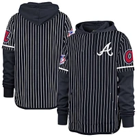 Men's '47  Navy Atlanta Braves Pinstripe Double Header Pullover Hoodie
