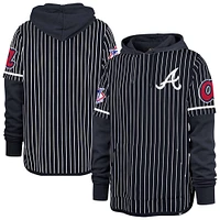 Men's '47  Navy Atlanta Braves Pinstripe Double Header Pullover Hoodie