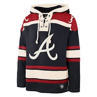 Men's '47 Navy Atlanta Braves Superior Lacer Pullover Hoodie