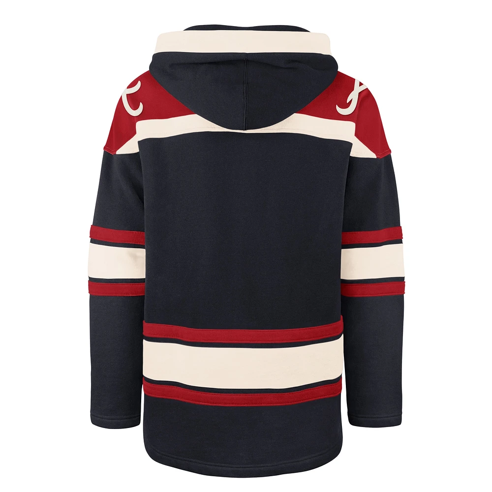 Men's '47 Navy Atlanta Braves Superior Lacer Pullover Hoodie