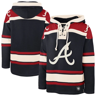 Men's '47 Navy Atlanta Braves Superior Lacer Pullover Hoodie