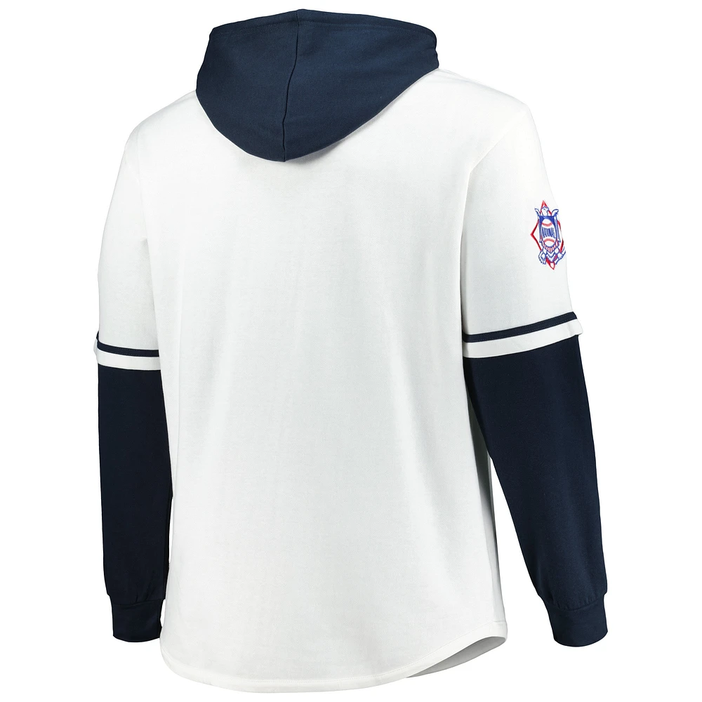 Men's '47 White/Navy Atlanta Braves Big & Tall Trifecta Shortstop Pullover Hoodie