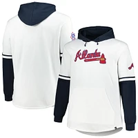 Men's '47 White/Navy Atlanta Braves Big & Tall Trifecta Shortstop Pullover Hoodie