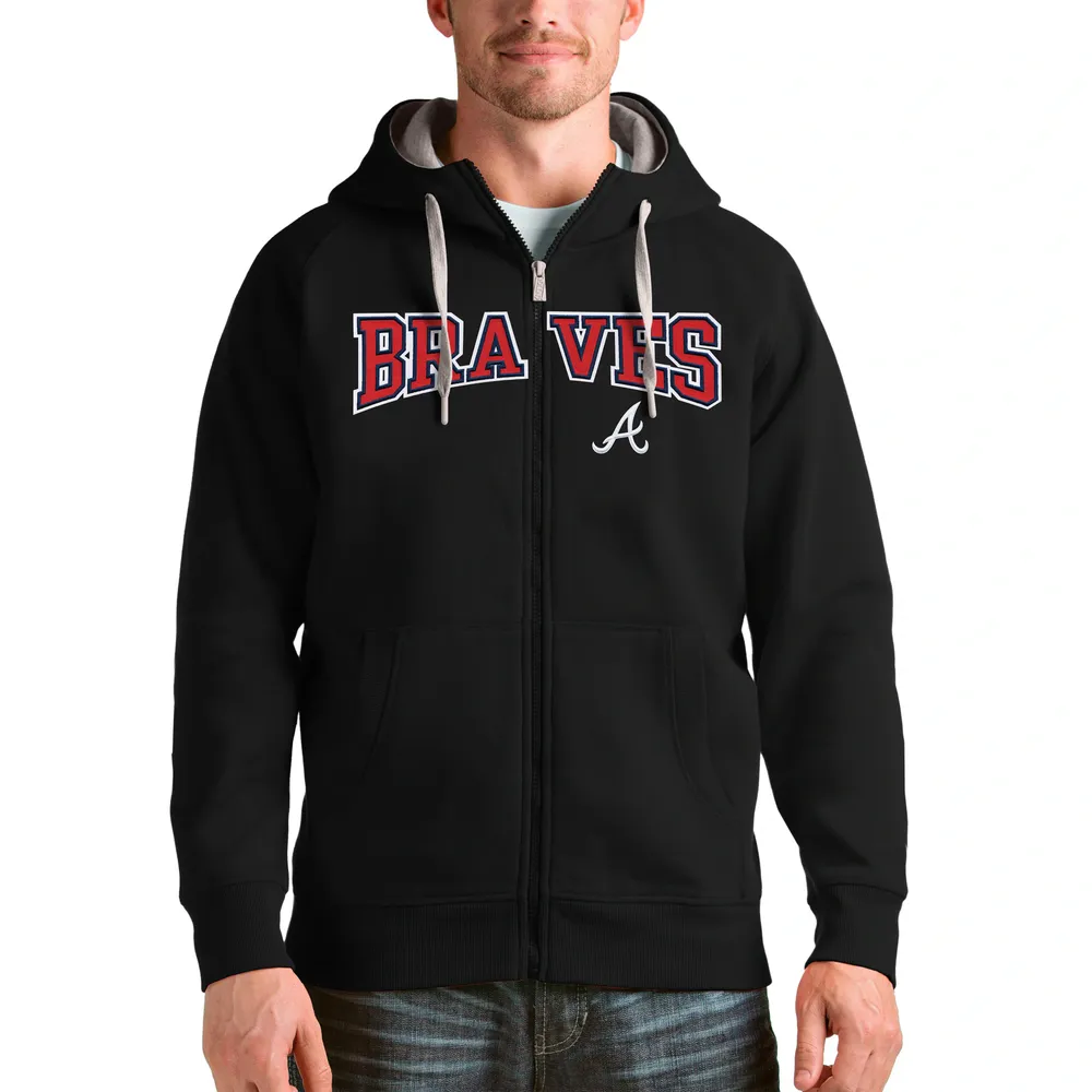 Men's Antigua White Atlanta Braves Victory Pullover Team Logo Hoodie