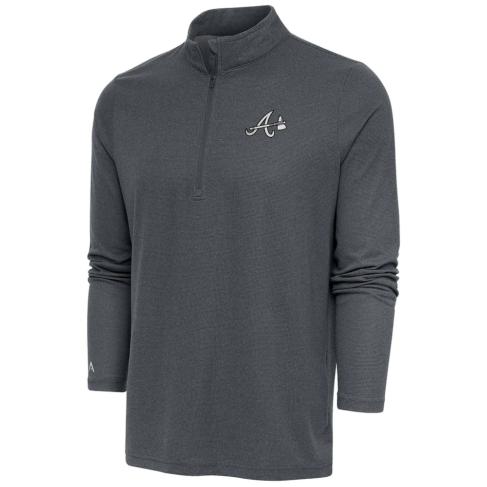 Pull-over à glissière quart de tour métallique Antigua Heather Charcoal Atlanta Braves pour homme