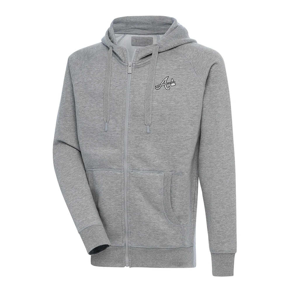 Sweat à capuche entièrement zippé Antigua Heather Grey Metallic Victory des Atlanta Braves pour homme