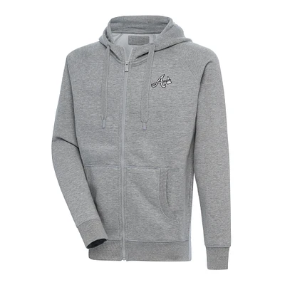 Sweat à capuche entièrement zippé Antigua Heather Grey Metallic Victory des Atlanta Braves pour homme