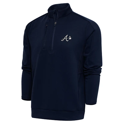 Men's Antigua Navy Atlanta Braves Big & Tall Metallic Generation Quarter-Zip Jacket