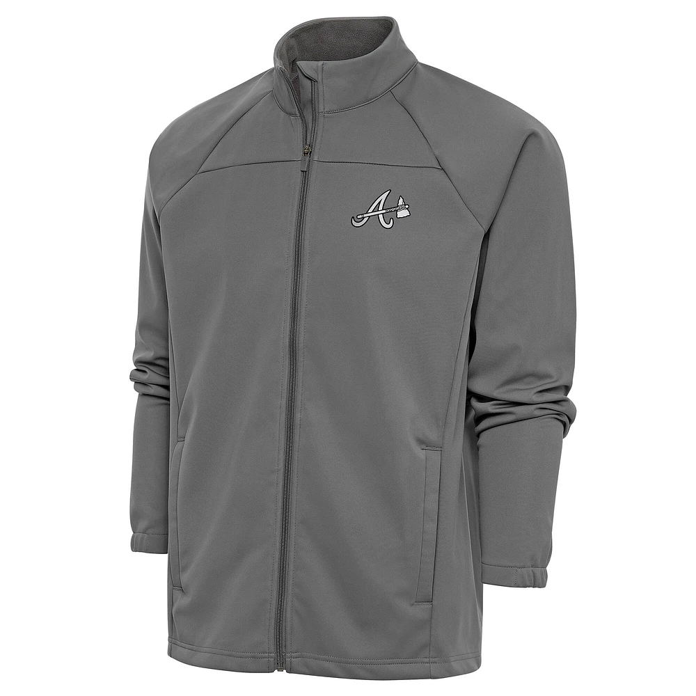 Veste de golf entièrement zippée à logo métallique Antigua Steel Atlanta Braves pour homme