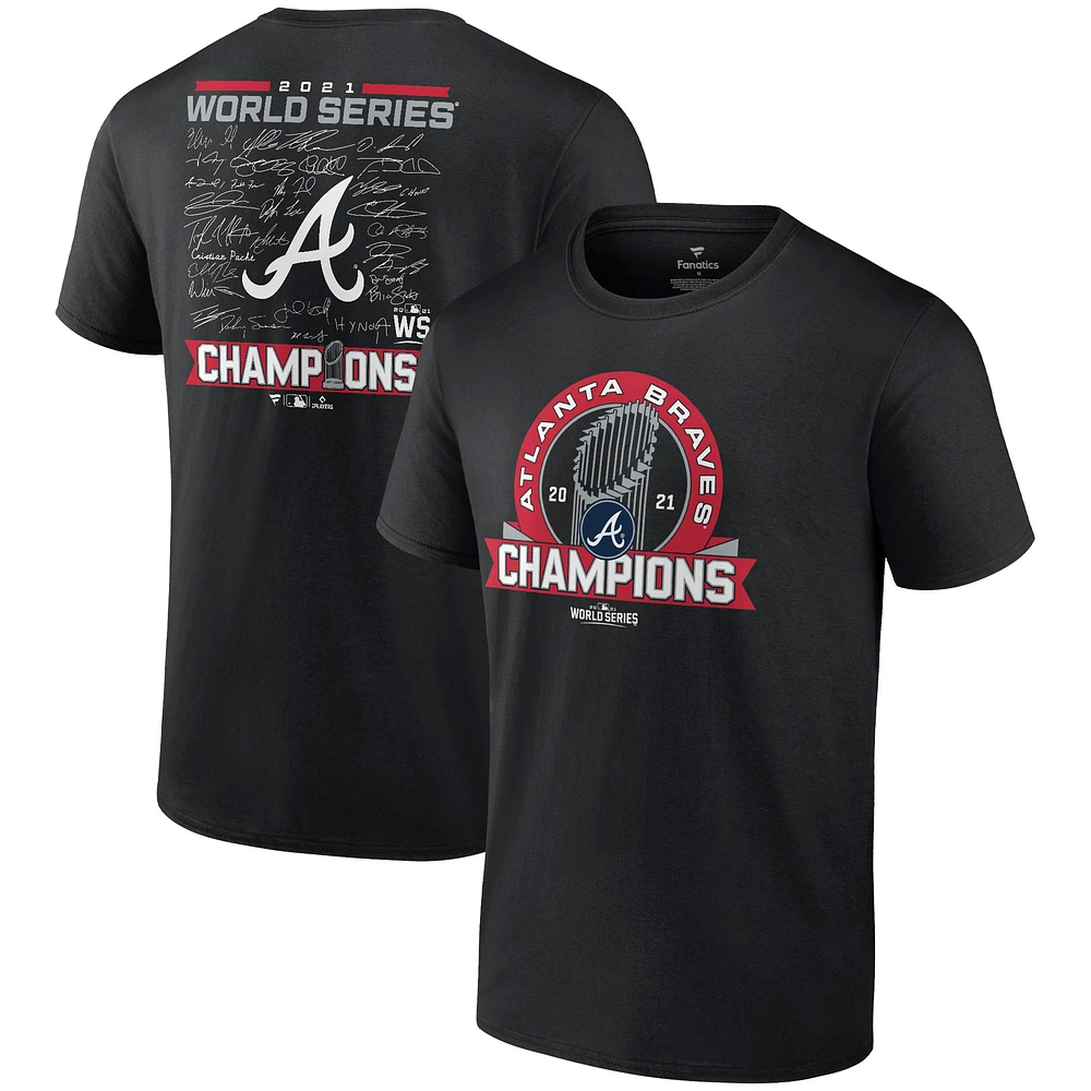 T-shirt noir pour homme avec la signature de l'équipe des champions Série mondiale 2021 Braves d'Atlanta