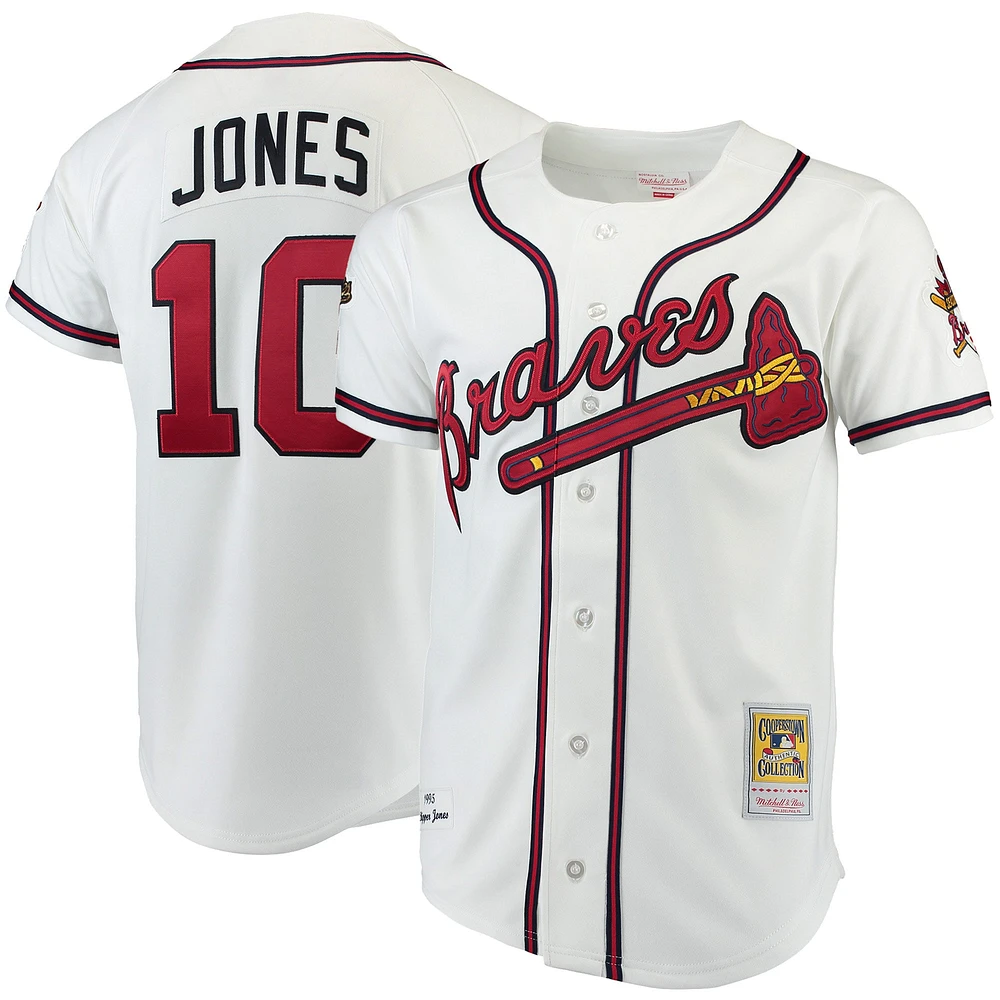 Maillot chipper jones mitchell & ness blanc Atlanta Braves authentique pour homme