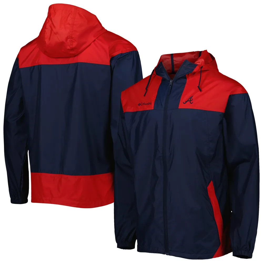 Men's Columbia Navy/Red Atlanta Braves Omni-Shade Flash Forward Challenger Full-Zip Windbreaker Jacket