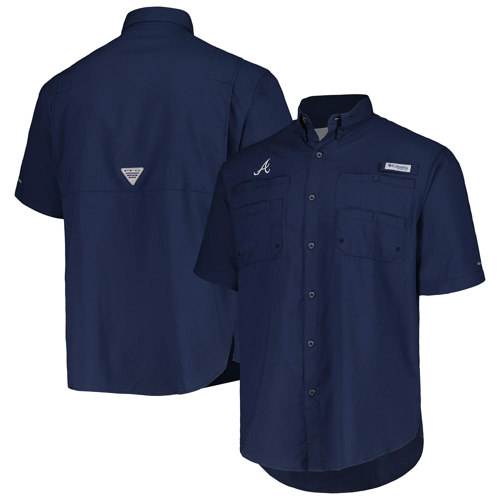 Men's Columbia Navy Atlanta Braves Tamiami Omni-Shade Button-Down Shirt