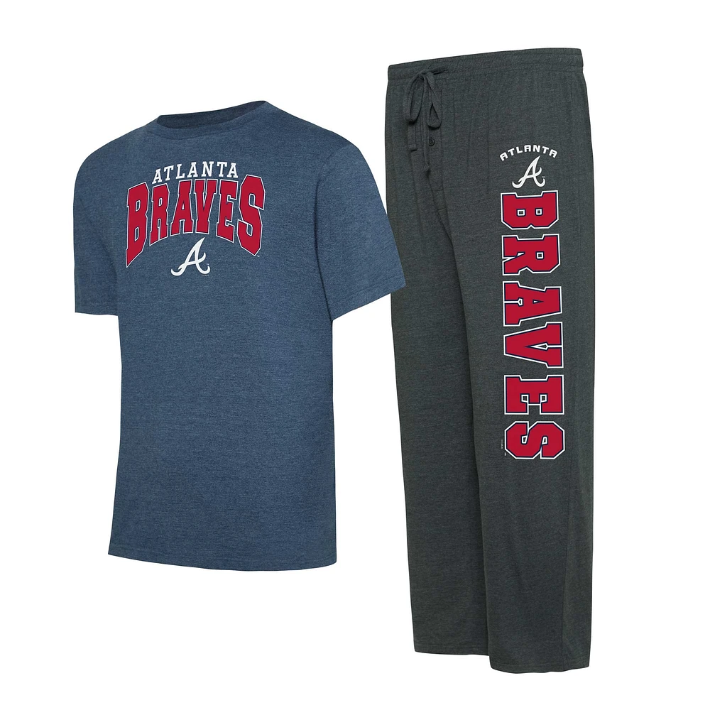 Ensemble de nuit pour hommes Concepts Sport Charcoal/Navy Atlanta Braves Meter T-shirt et pantalon