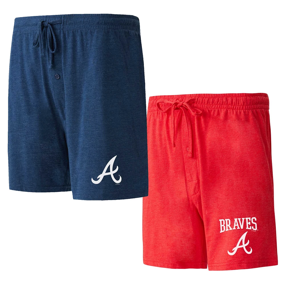 Pack de deux shorts nuit Concepts Sport bleu marine/rouge Atlanta Braves pour hommes