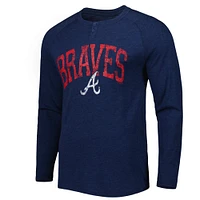 Concepts Sport T-shirt Henley à manches longues pour homme Atlanta Braves Inertia Raglan Bleu marine