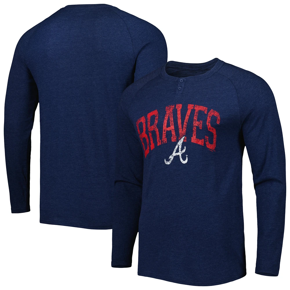 Concepts Sport T-shirt Henley à manches longues pour homme Atlanta Braves Inertia Raglan Bleu marine