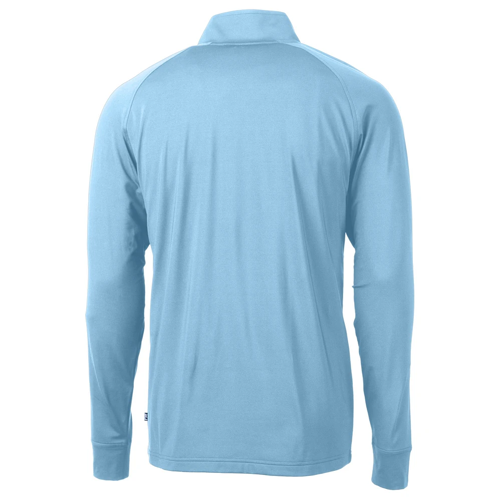 Pull-over bleu clair à fermeture éclair quart de tour pour homme, en tricot extensible recyclé Adapt Eco Knit des Atlanta Braves, Cutter & Buck
