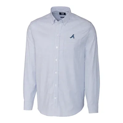 Atlanta Braves Cutter & Buck Big Tall Stretch Oxford Striped Long Sleeve Button-Down Shirt - Royal