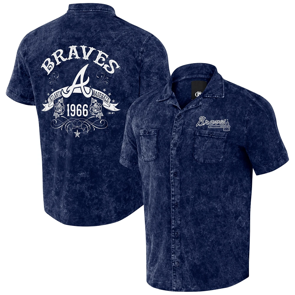 Chemise boutonnée couleur équipe en denim des Atlanta Braves de la collection Darius Rucker par Fanatics pour hommes, bleu marine