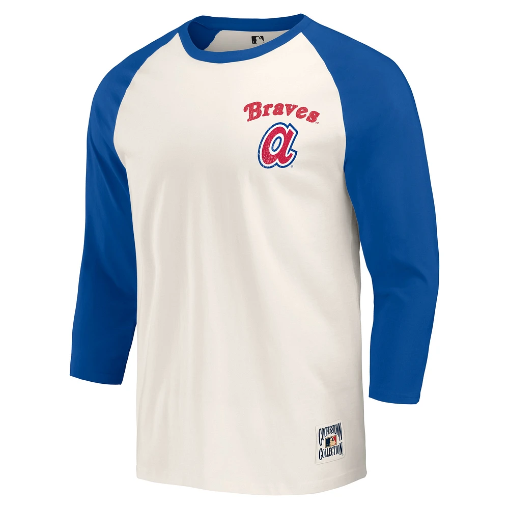 Collection Darius Rucker pour hommes par Fanatics Royal/Blanc Atlanta Braves Cooperstown T-shirt raglan à manches 3/4