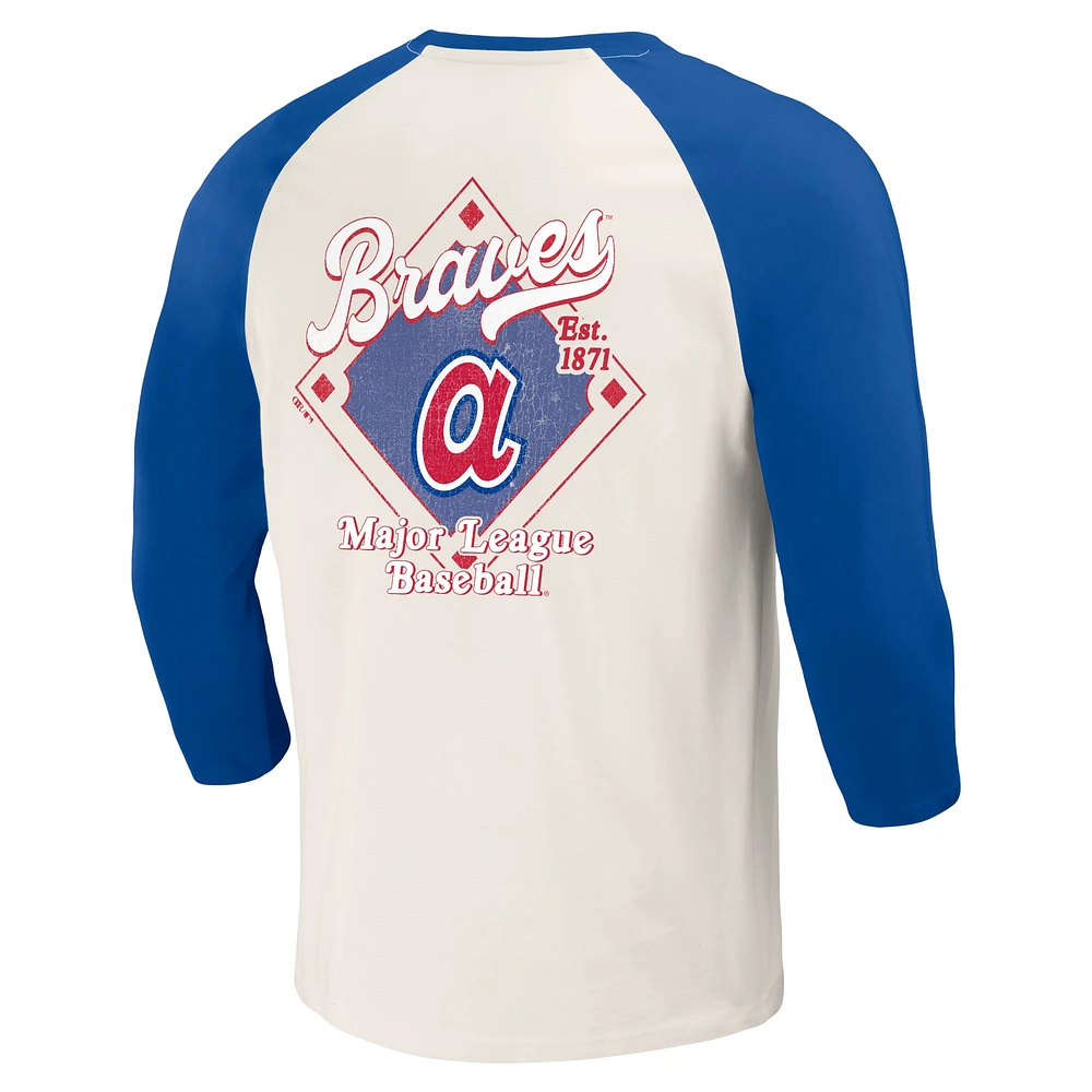 Collection Darius Rucker pour hommes par Fanatics Royal/Blanc Atlanta Braves Cooperstown T-shirt raglan à manches 3/4